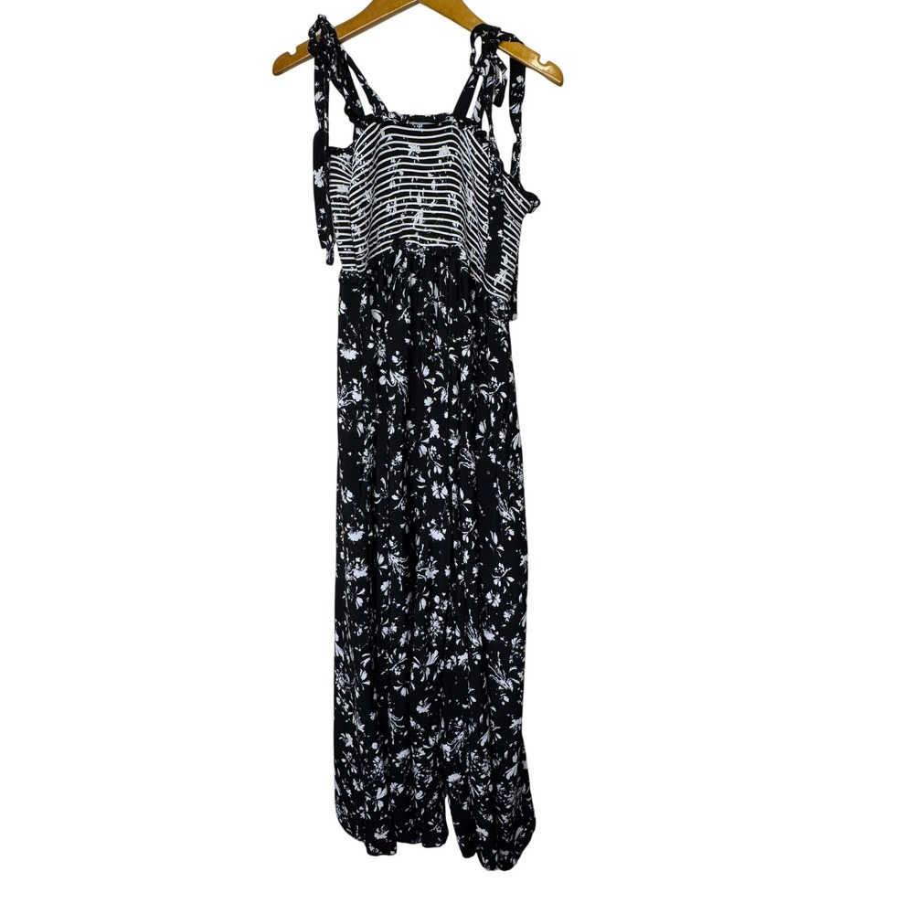 Free People Color My World Jumpsuit Medium Black/White Floral Wide Leg